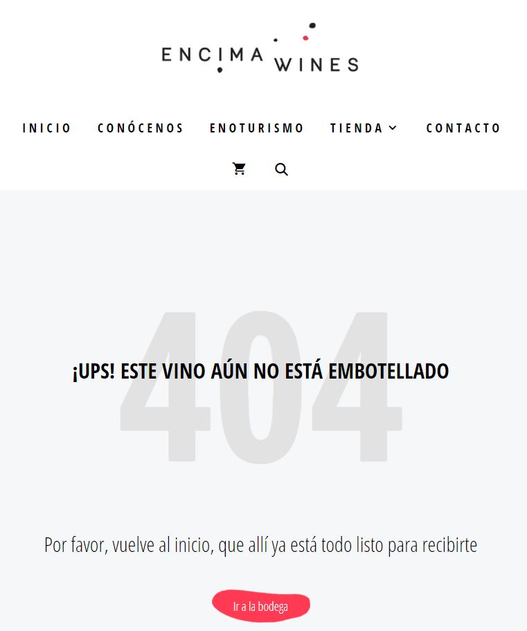 Ejemplo de Microcopy 404 Encima Wines_Patricia Suárez Copywriter